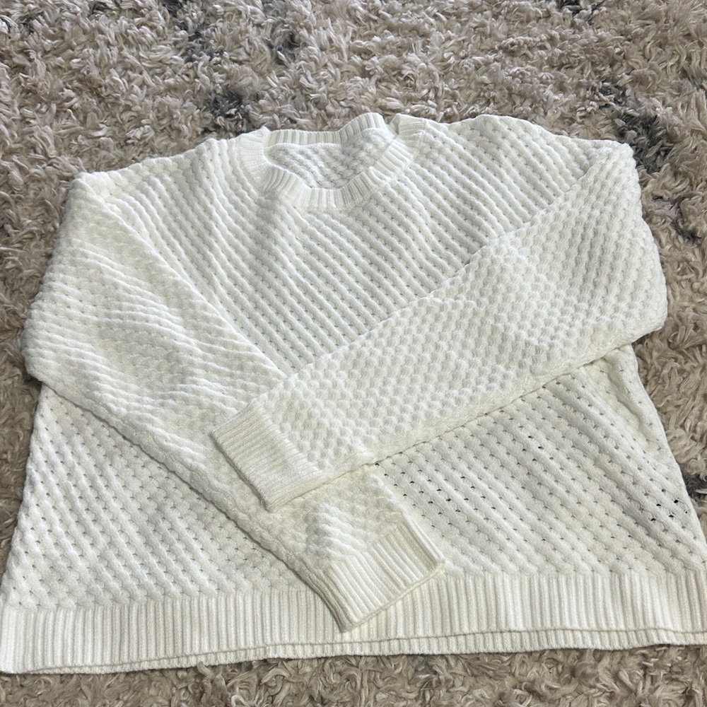 SHEIN Cream Textured Crew Neck Sweater